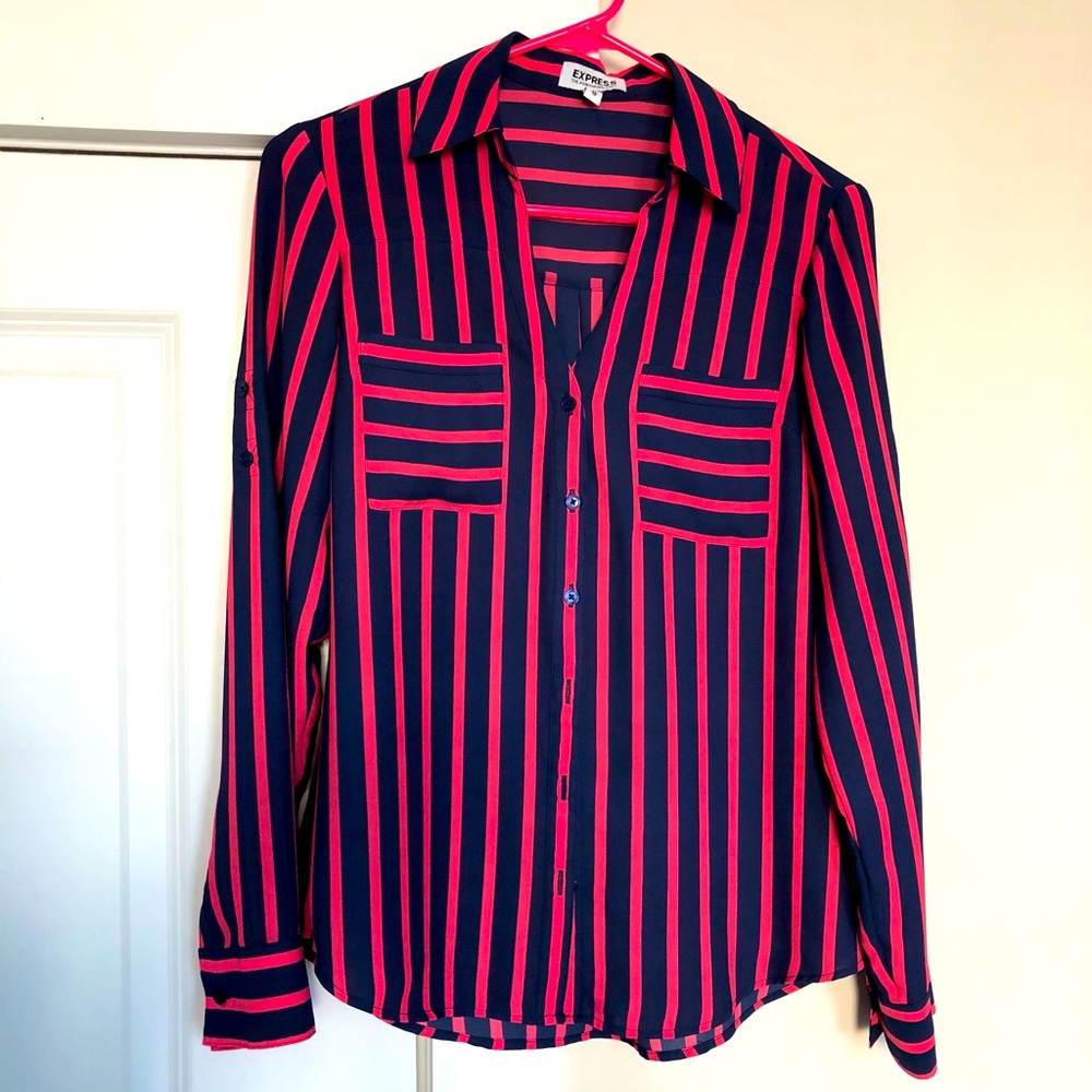 Express Pink & Navy Portofino ButtonUp Dress Shirt